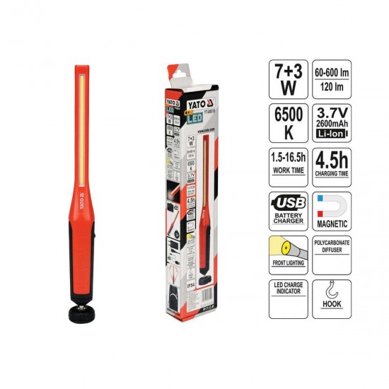 Yato Φακός Συνεργείου Μπαταρίας LED IP54 με Φωτεινότητα έως 120lm Φακός 7W 