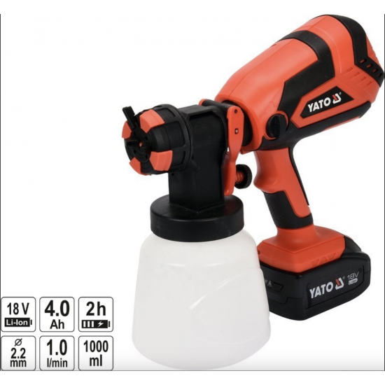 YATO ΗΛΕΚΤΡΙΚΟ ΠΙΣΤΟΛΙ ΒΑΦΗΣ 18V ΜΕ ΔΟΧΕΙΟ 1lt  YT-82765