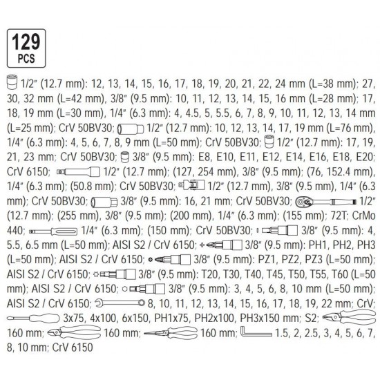 YATO ΒΑΛΙΤΣΑ ΕΡΓΑΛΕΙΩΝ 129 ΤΕΜΑΧΙΩΝ