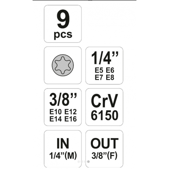 Yato Καρυδάκια Torx με Καρέ Υποδοχής 1/4" Σετ 9τμχ